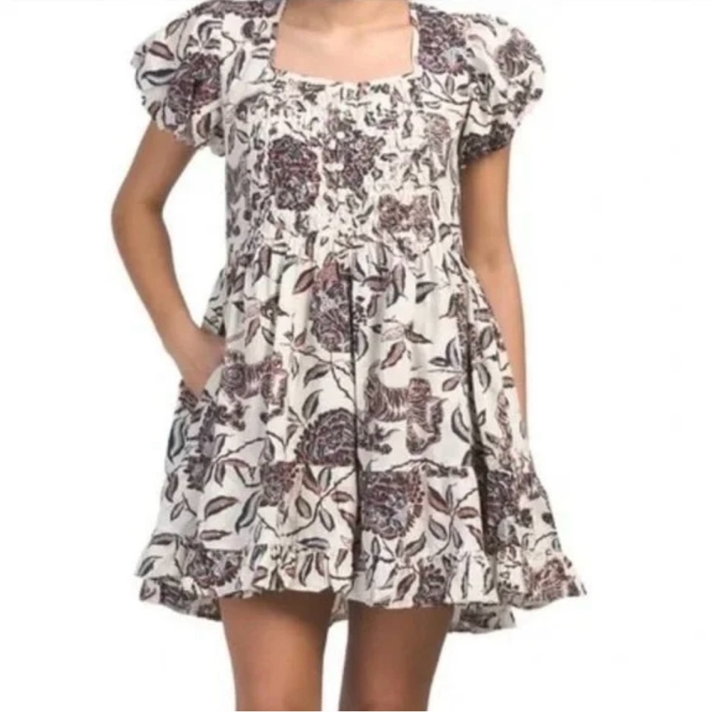 House of Harlow 1960 Ozzie Ivory Floral Print Puff Sleeve Mini Dress Size Medium - Picture 14 of 15